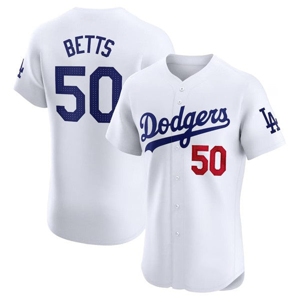Los Angeles Dodgers #50 Mookie Betts White AmberGomez Home Elite Stitched Jersey