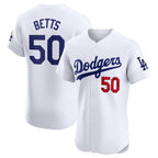 Los Angeles Dodgers #50 Mookie Betts White AmberGomez Home Elite Stitched Jersey