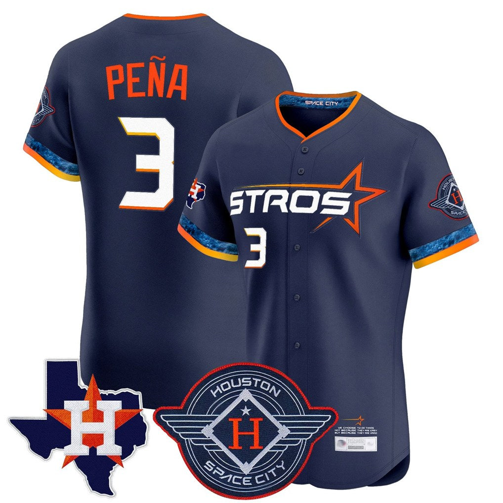 Houston Astros #3 Jeremy Pena Player Navy AmberGomez City Connect Texas Patch Vapor Premier Limited Elite Home Stitched Jerseys