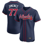 Atlanta Braves #77 Joe Jimenez Player Navy AmberGomez Limited Elite Home Game Stitched Jerseys
