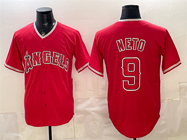 Los Angeles Angels #9 Zach Neto Red AmberGomez Stitched Jersey