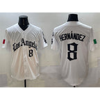 Los Angeles Dodgers #8 Enrique Hern¨¢ndez White AmberGomez Mexico 2025 LA Gothic Style With Fernando Patch Vapor Premier Limited Stitched Jersey