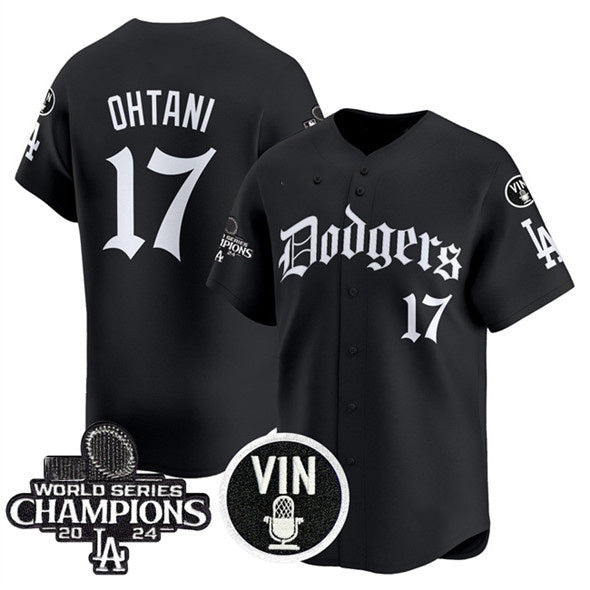 Los Angeles Dodgers #17 Shohei Ohtani Black AmberGomez Mexico 2025 LA Gothic Style With Vin And 2024 World Series Champions Patch Vapor Premier Limited Stitched Jersey