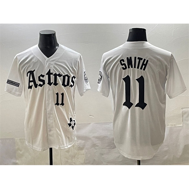 Houston Astros #11 Cam Smith White AmberGomez Gothic 'Houston Born Barrio Raised' Limited Stitched Jersey