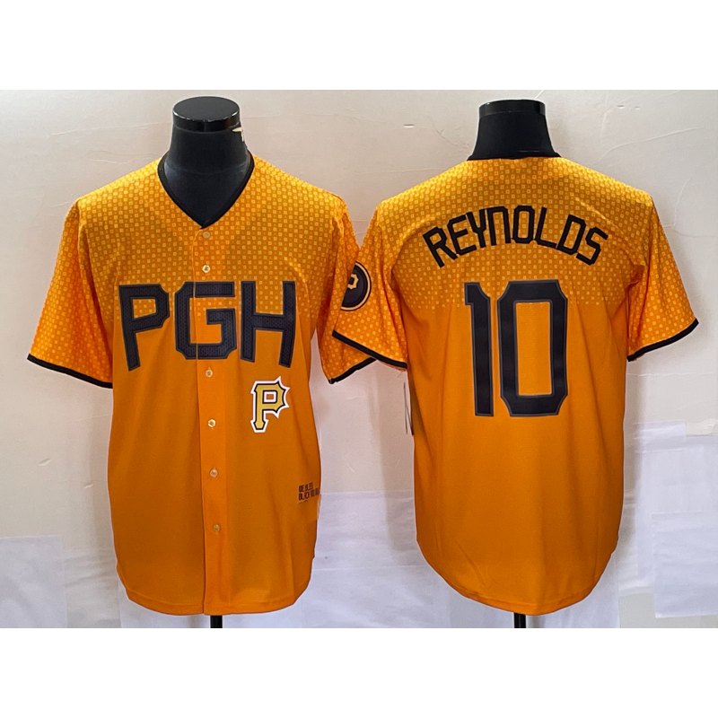 Pittsburgh Pirates #10 Bryan Reynolds Gold AmberGomez 2023 City Connect Stitched Jersey 2