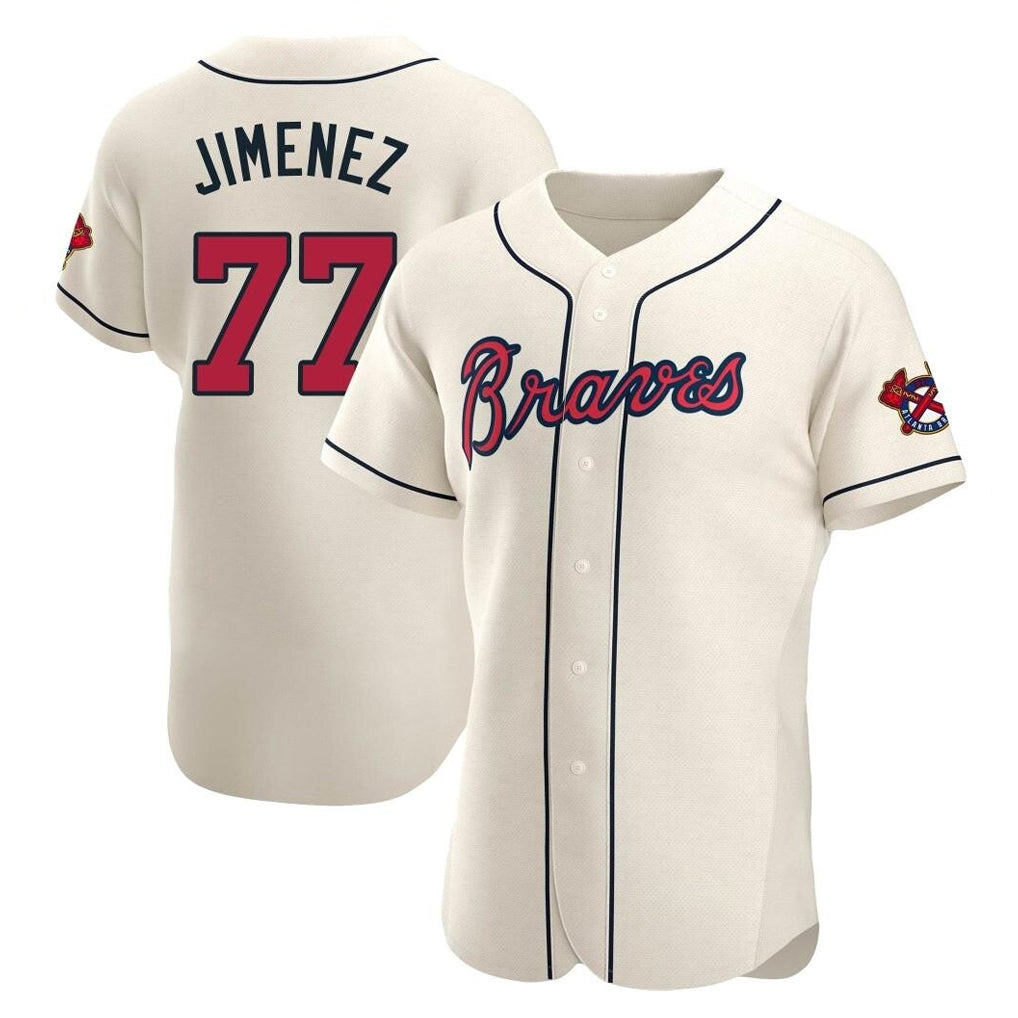Atlanta Braves #77 Joe Jimenez Player Cream AmberGomez Limited Elite Home Game Stitched Jerseys