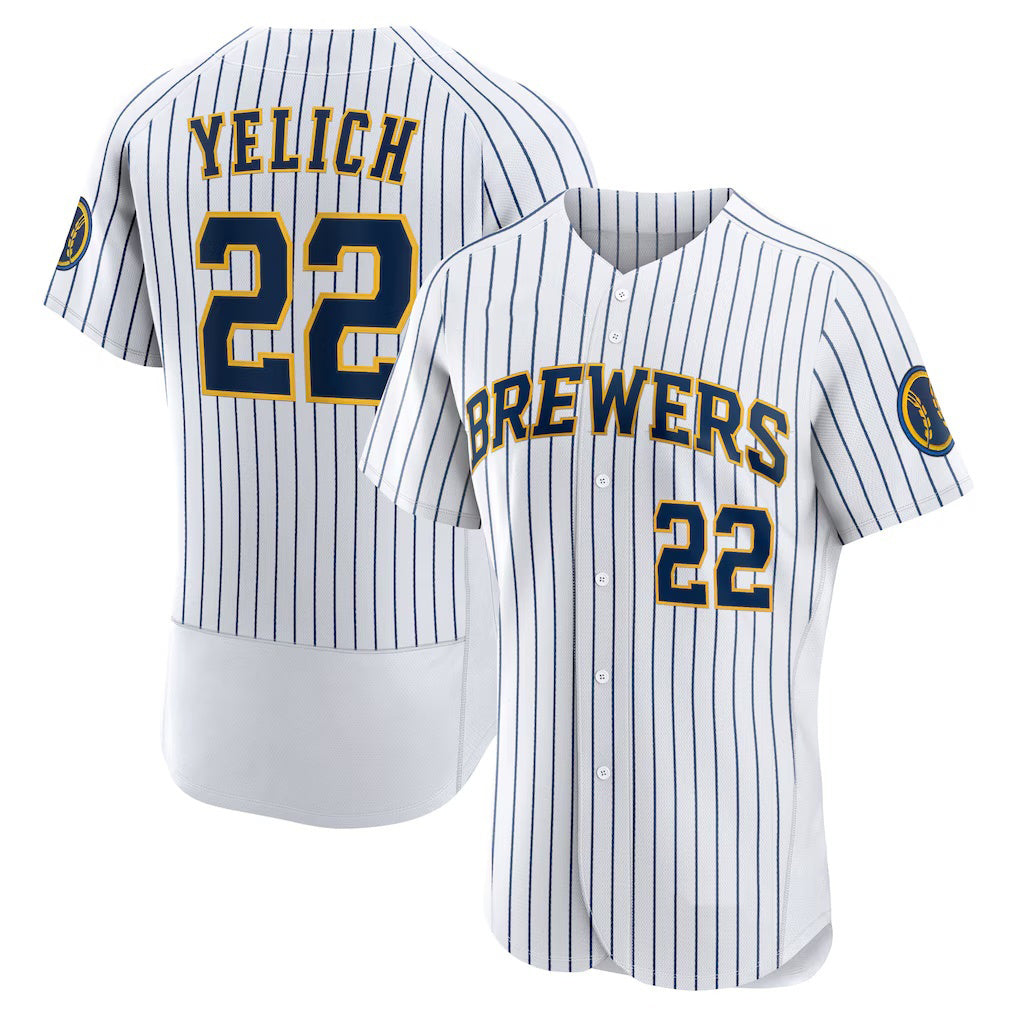 Milwaukee Brewers #22 Christian Yelich White AmberGomez Team Alternate Authentic Player Jersey