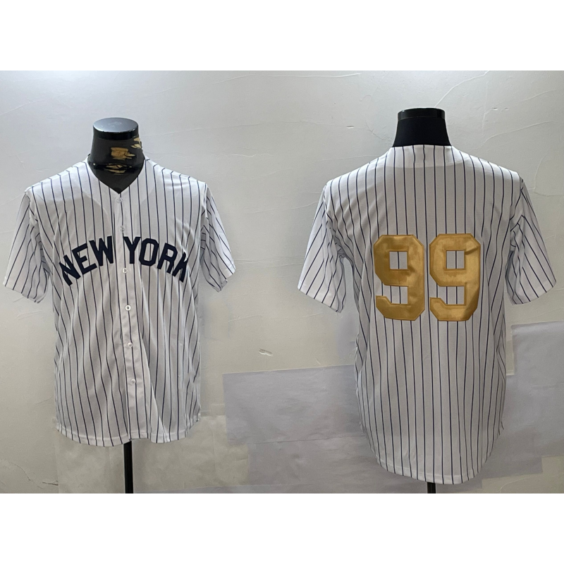 New York Yankees #99 Aaron Judge White AmberGomez Pinstripe Without Name Fashion Cool Base Jersey 2