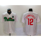 Philadelphia Phillies #12 Kyle Schwarber White Green AmberGomez Cool Base Stitched Jersey 2