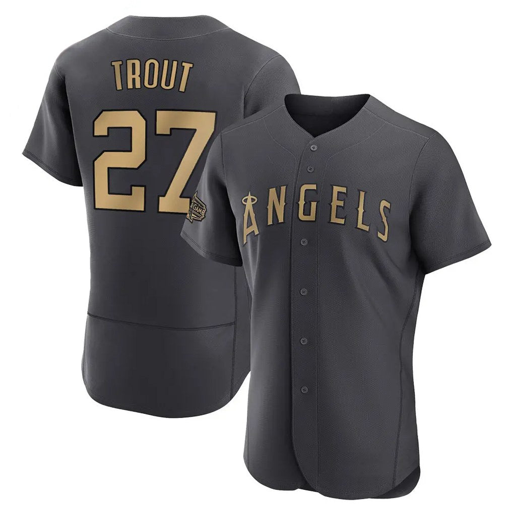 Los Angeles Angels #27 Mike Trout Player Charcoal AmberGomez Limited Elite Game All-Star Stitched Jerseys