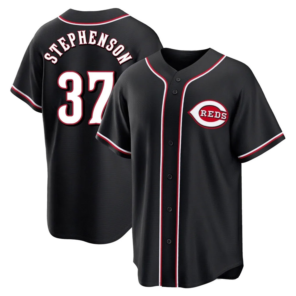 Cincinnati Reds #37 Tyler Stephenson Player Black AmberGomez Fashion Out Home Game Stitched Jerseys