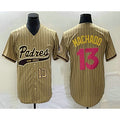 San Diego Padres #13 Manny Machado Number Tan AmberGomez Pinstripe 2023 City Connect Cool Base Stitched Jersey