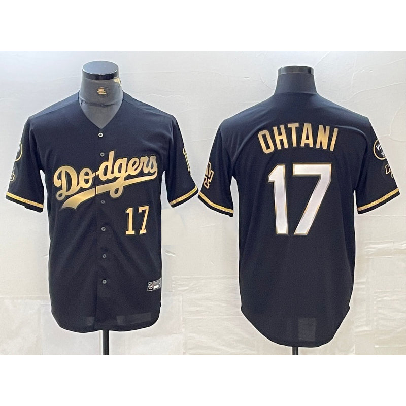 Los Angeles Dodgers #17 Shohei Ohtani Number Black Gold AmberGomez Stitched Cool Base Jersey 2