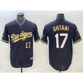 Los Angeles Dodgers #17 Shohei Ohtani Number Black Gold AmberGomez Stitched Cool Base Jersey 2