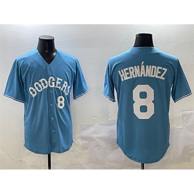 Los Angeles Dodgers #8 Enrique Hern¨¢ndez Light Blue AmberGomez Limited Stitched Jersey