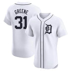 Detroit Tigers #31 Riley Greene Player White AmberGomez Limited Elite Home Stitched Jerseys