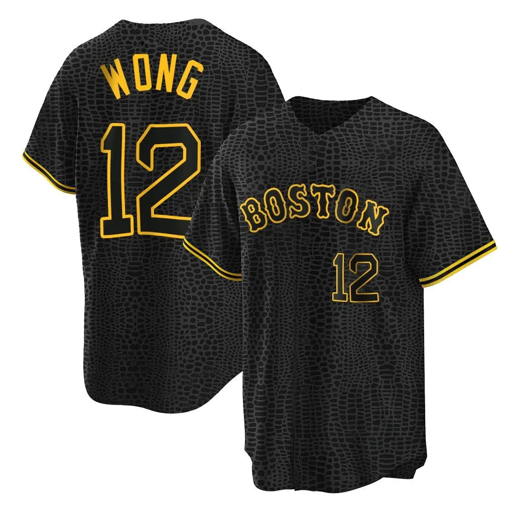 Boston Red Sox #12 Connor Wong Player Black AmberGomez Snake Skin City Home Game Stitched Jerseys