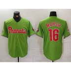 Philadelphia Phillies #16 Brandon Marsh Green AmberGomez With Patch Stitched Cool Base Jersey