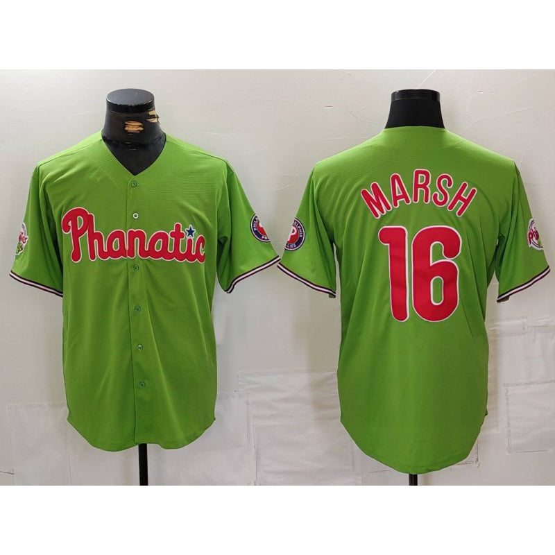 Philadelphia Phillies #16 Brandon Marsh Green AmberGomez With Patch Stitched Cool Base Jersey