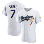 Los Angeles Dodgers #7 Blake Snell Player Gold White AmberGomez 2026 Collection Stadium Limited Elite Stitched Jerseys