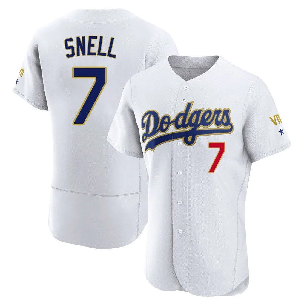 Los Angeles Dodgers #7 Blake Snell Player Gold White AmberGomez 2026 Collection Stadium Limited Elite Stitched Jerseys