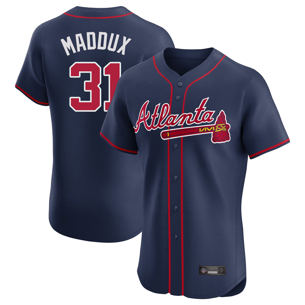 Atlanta Braves #31 Greg Maddux Player Navy AmberGomez Limited Elite Home Game Stitched Jerseys