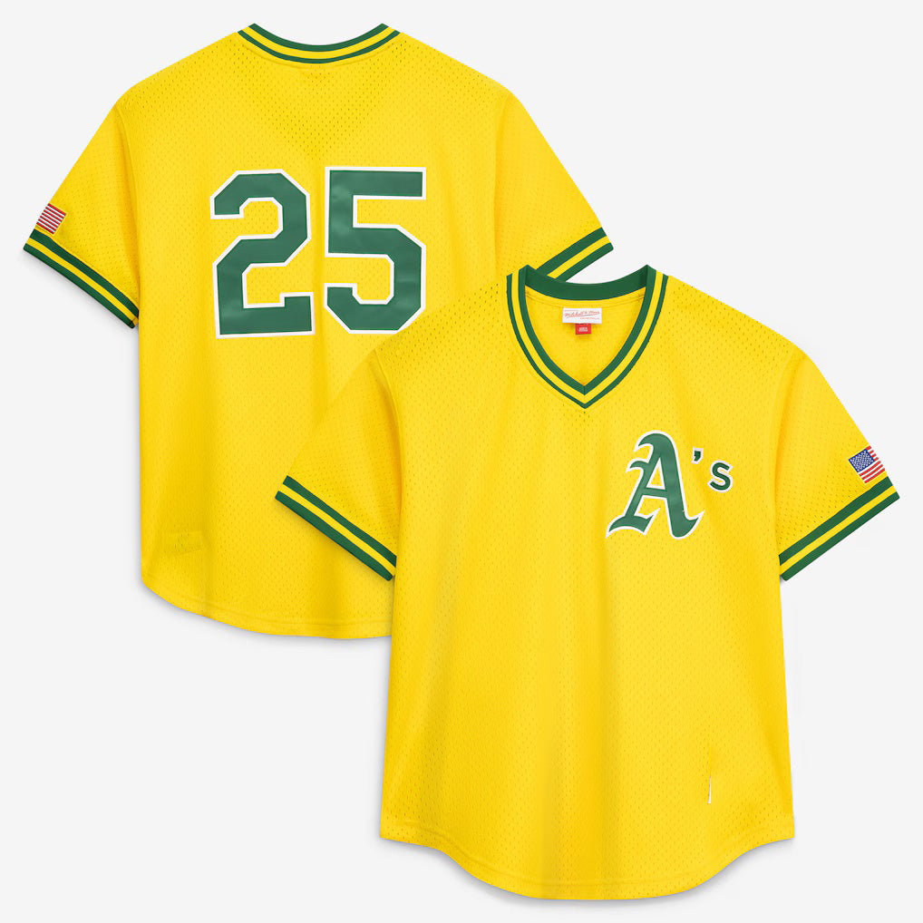 Oakland Athletics #25 Mark McGwire Mitchell & Ness Gold AmberGomez Authentic Batting Practice Jersey