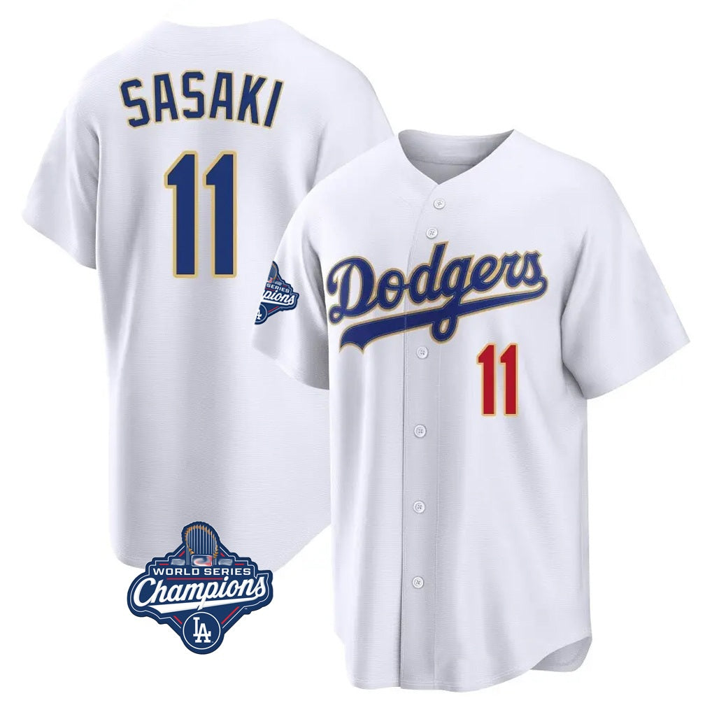 Los Angeles Dodgers #11 Roki Sasaki Player Gold White AmberGomez World Series Meet 2026 Collection Stadium Limited Stitched Jerseys