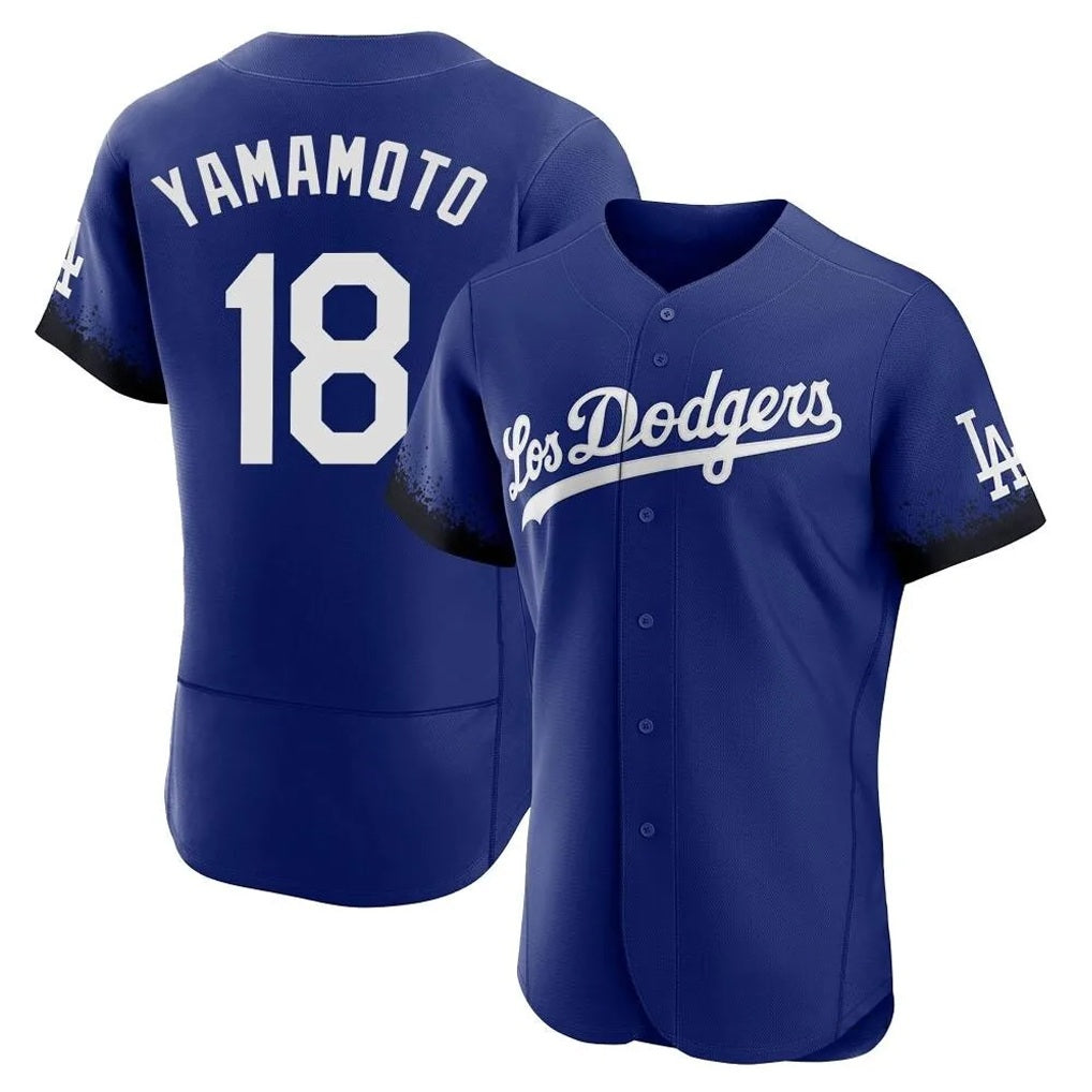 Los Angeles Dodgers #18 Yoshinobu Yamamoto Player Royal AmberGomez City Connect Elite Home Stitched Jerseys