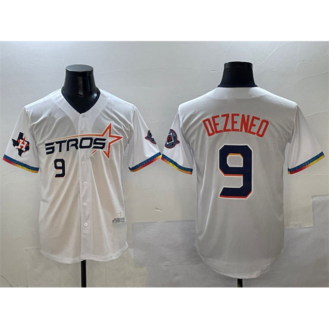 Houston Astros #9 Zach Dezenzo White AmberGomez 2025 City Connect With Texas Patch Limited Stitched Jersey