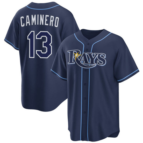 Tampa Bay Rays #13 Junior Caminero Navy AmberGomez Cool Base Stitched Jersey