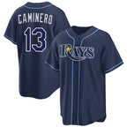 Tampa Bay Rays #13 Junior Caminero Navy AmberGomez Cool Base Stitched Jersey