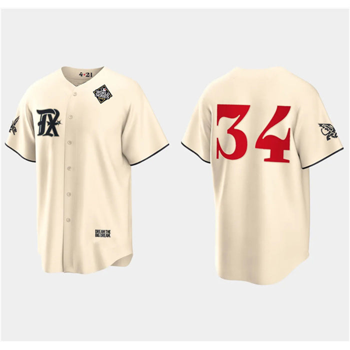 Texas Rangers #34 Nolan Ryan Cream AmberGomez 2023 World Series City Connect Stitched Jersey