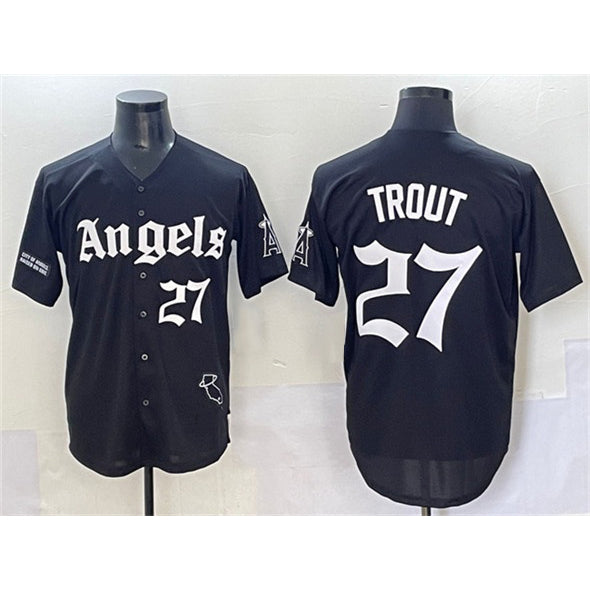 Los Angeles Angels #27 Mike Trout Black AmberGomez 'Gothic Halo Edition' Vapor Limited Stitched Jersey