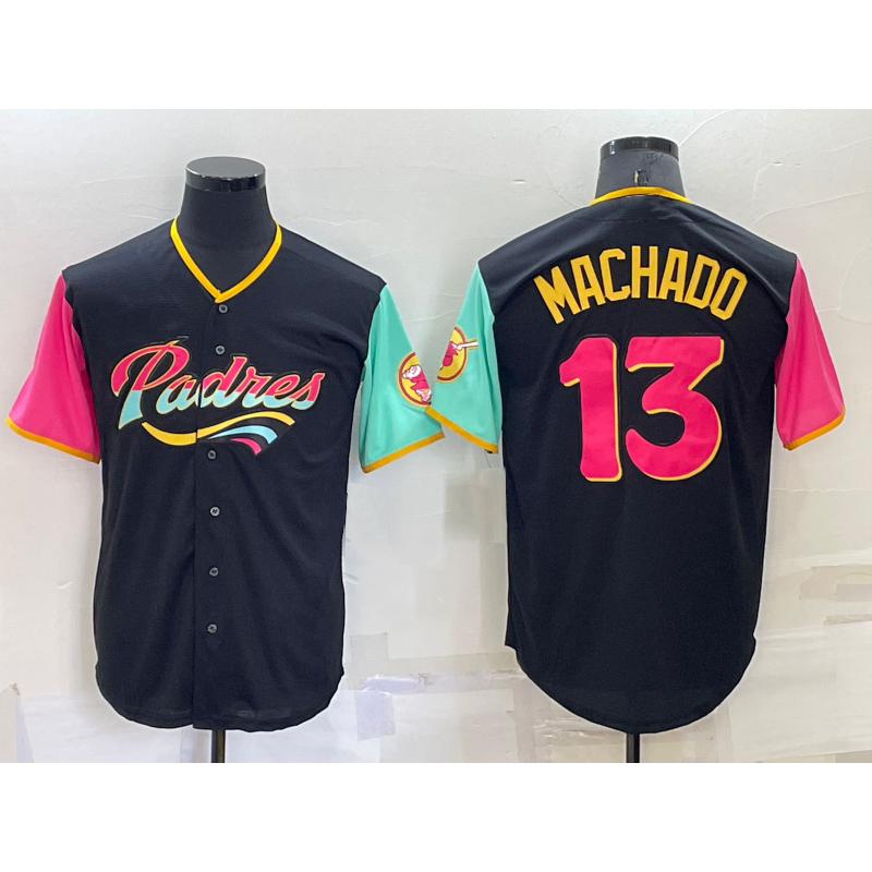 San Diego Padres #13 Manny Machado Black AmberGomez 2022 City Connect Cool Base Stitched Jersey