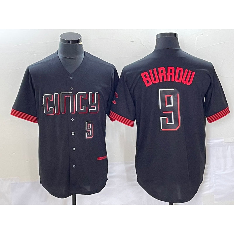 Cincinnati Reds #9 Joe Burrow Number Black AmberGomez 2023 City Connect Cool Base Stitched Jersey