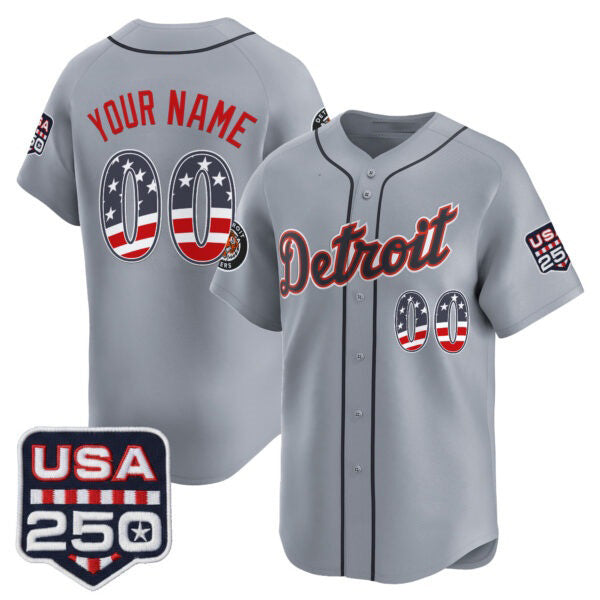 Custom Detroit Tigers Gray AmberGomez USA 250 Fourth of July Vapor Premier Limited Jersey ¨C All Stitched