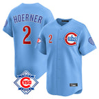 Chicago Cubs #2 Nico Hoerner Player Light Blue AmberGomez 150th Anniversary Limited Home Stitched Jerseys