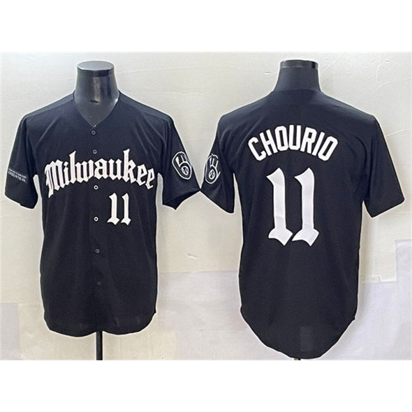 Milwaukee Brewers #11 Jackson Chourio Black AmberGomez 'Gothic 414 Shadows Edition' Vapor Premier Limited Stitched Jersey