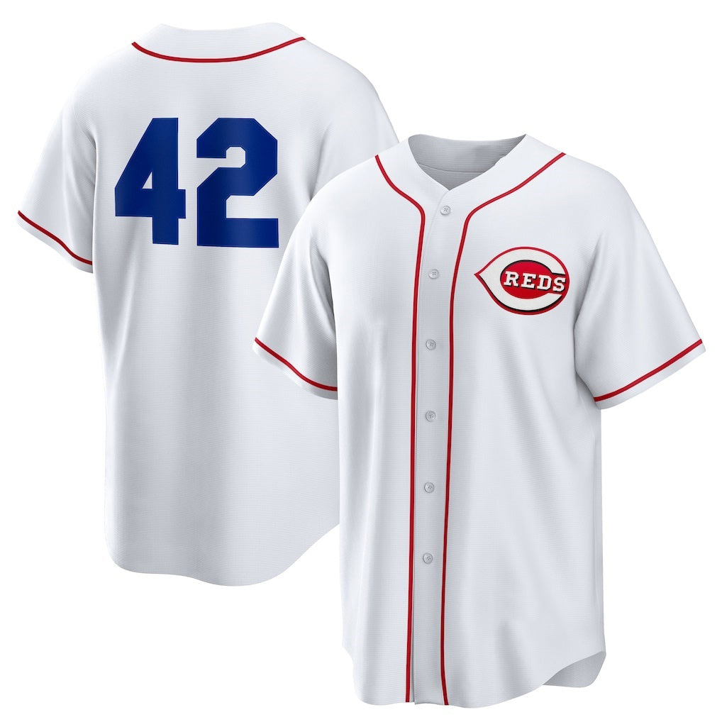Cincinnati Reds #42 Jackie Robinson White AmberGomez Home 2025 Day Replica Jersey