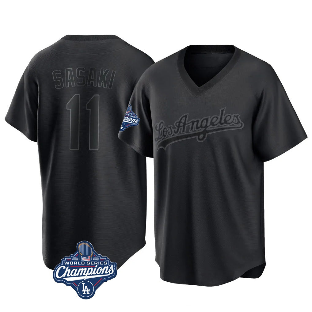 Los Angeles Dodgers #11 Roki Sasaki Player Black AmberGomez World Series Meet Pitch Fashion T-shirt Stitched Jerseys