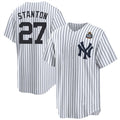 New York Yankees #27 Giancarlo Stanton White AmberGomez 2024 World Series With Name Cool Base Stitched Jersey