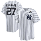 New York Yankees #27 Giancarlo Stanton White AmberGomez 2024 World Series With Name Cool Base Stitched Jersey