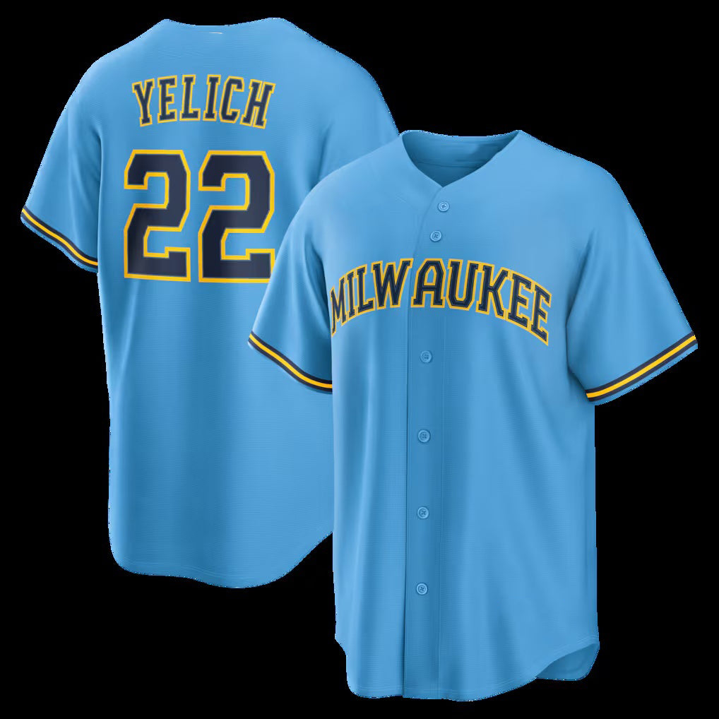 Milwaukee Brewers #22 Christian Yelich Light Blue AmberGomez Road Replica Jersey
