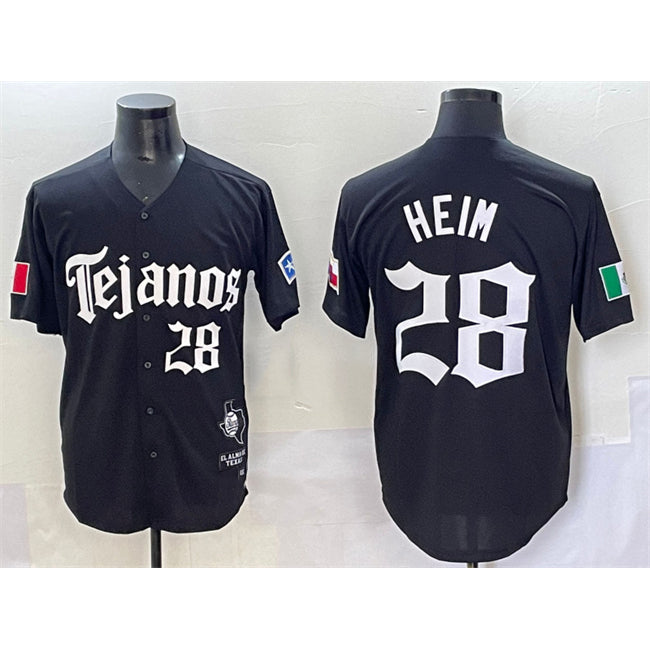 Texas Rangers #28 Jonah Heim Black AmberGomez Gothic Mexico 2025 Vapor Premier Limited Stitched Jersey