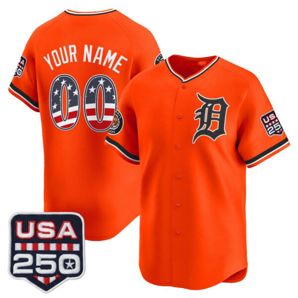 Custom Detroit Tigers Orange AmberGomez USA 250 Fourth of July Vapor Premier Limited Jersey ¨C All Stitched