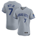 Kansas City Royals #7 Bobby Witt Jr. Player Gray AmberGomez Limited Elite Home Stitched Jerseys