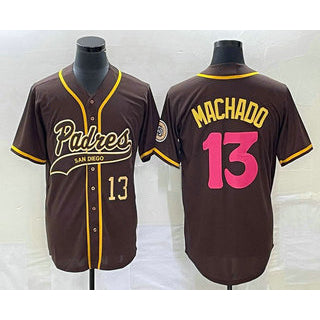 San Diego Padres #13 Manny Machado Number Brown AmberGomez NEW 2023 City Connect Cool Base Stitched Jersey