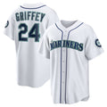 Seattle Mariners #24 Ken Griffey Jr. White AmberGomez Home Replica Jersey