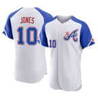 Atlanta Braves #10 Chipper Jones Player White AmberGomez City Connect Limited Elite Home Game Stitched Jerseys